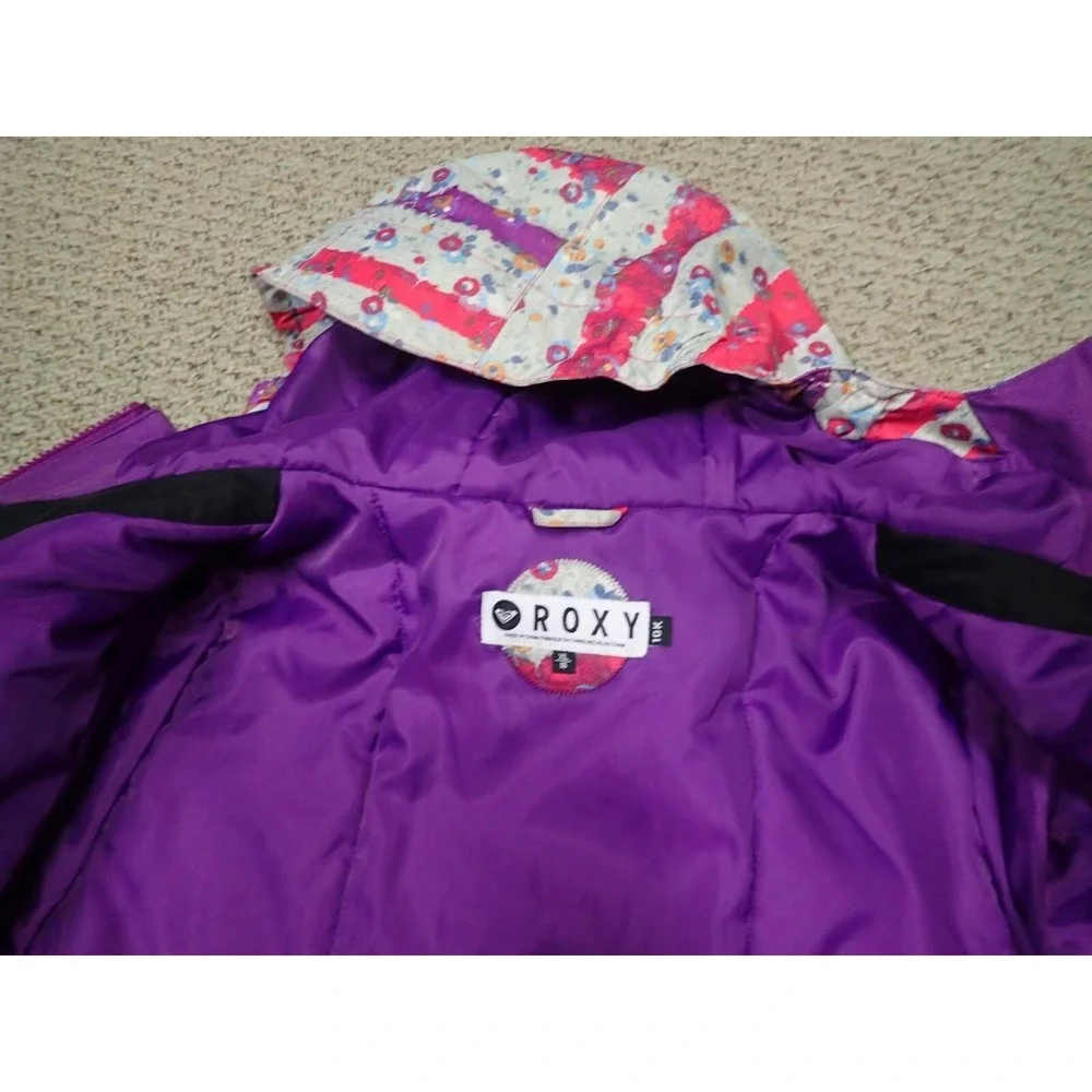Roxy Snow Jacket Girls XL 16 Pink Purple Floral Stripe Excellent 10K‎ DryFlight